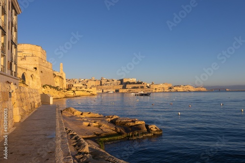 Landscape of the Fort Lacaris surrounded by the sea in Valletta, Malta