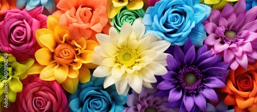 Colorful flower arrangement against bright backdrop © AkuAku