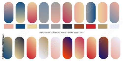 Fashion colors and gradients trend Winter Spring 2023 2024. Color palette forecast of the future color trend. Stock vector palette of shade