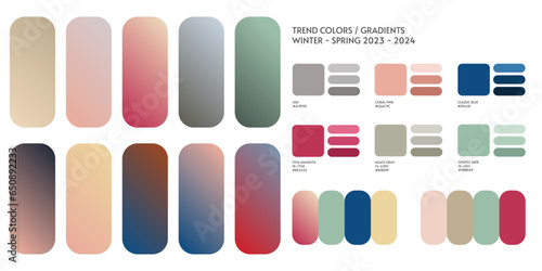 Fashion colors and gradients trend Winter Spring 2023 2024. Color palette forecast of the future color trend. Stock vector palette of shade