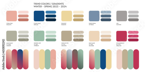 Fashion colors and gradients trend Winter Spring 2023 2024. Color palette forecast of the future color trend. Stock vector palette of shade