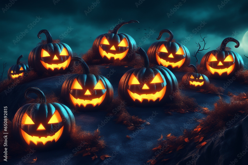 halloween spooky jack o lanterns on an hill in the night halloween spooky jack o lanterns on an hill in the night