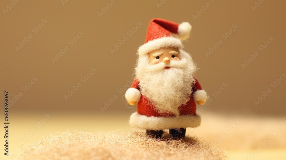cute tiny santa claus made of wool, tilt shift effect with warm lighting. generative ai