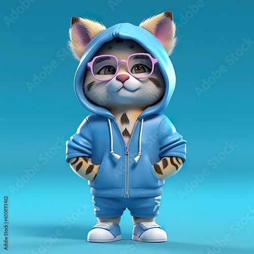 3d Cartoon Cute Tiger In Urban Clothes