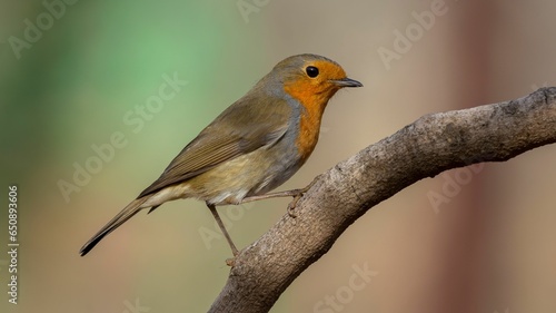 Closeup of a European robin bird perched on a tree branch