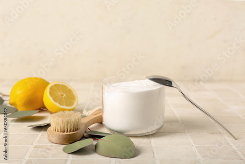 Bowl of baking soda, cleani...