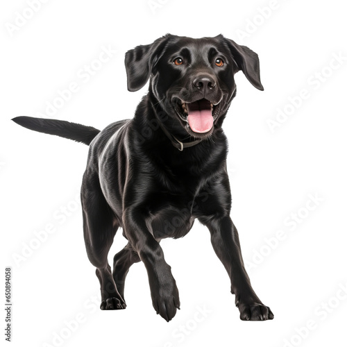 happy playful black labrador dog isolated on transparent background