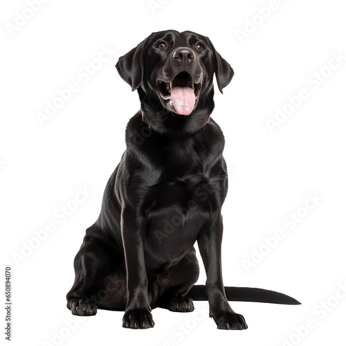 happy playful black labrador dog isolated on transparent background