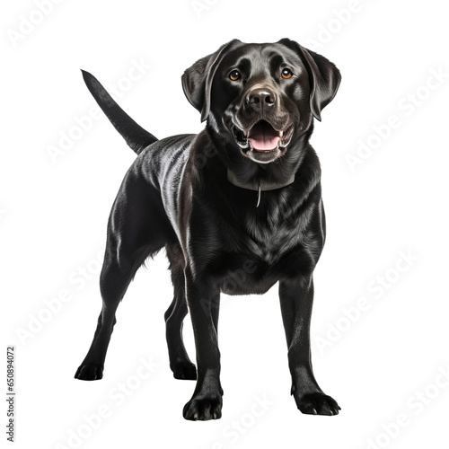 happy playful black labrador dog isolated on transparent background