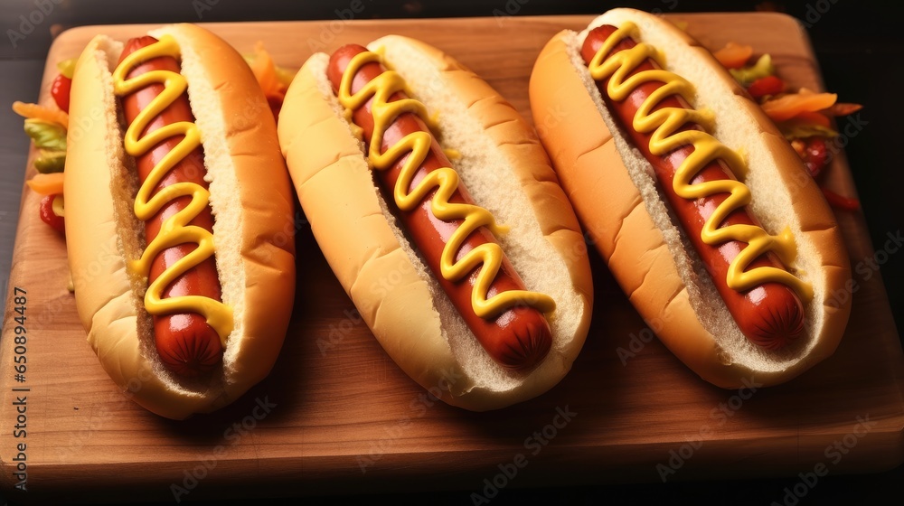 Sausage with Mustard and ketchup on wooden table. Sausage with Mustard and ketchup on wooden table.