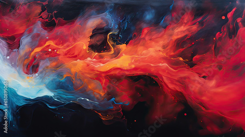 Crimson flames dancing on a canvas of black opal. AI generative