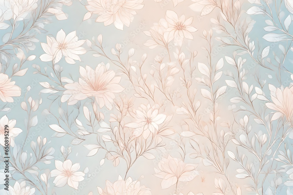 Gorgeous pastel background with very faint Winter floral drawn design.