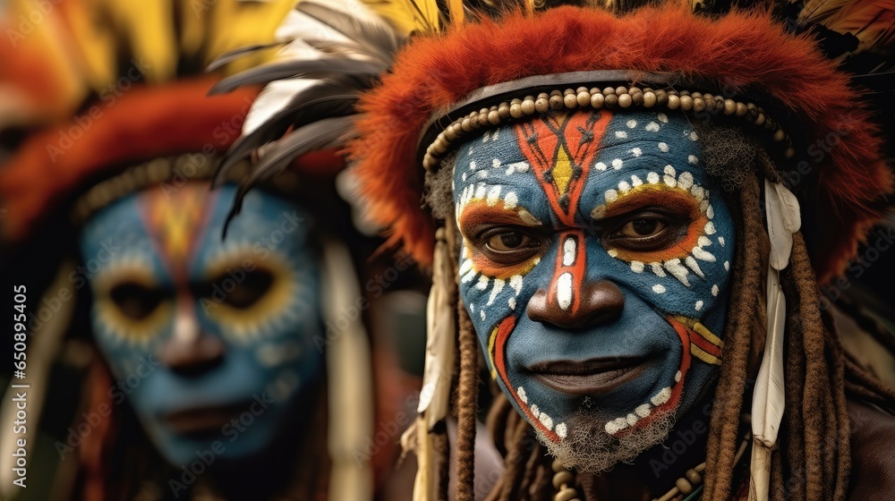 Tari, Papua New Guinea, A Huli Wigman in ceremonial costume and make-up.