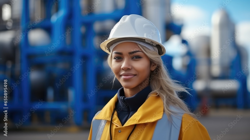 Industrial Woman working at oil refinery. Industrial Woman working at oil refinery.