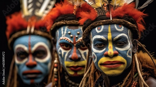 Tari, Papua New Guinea, A Huli Wigman in ceremonial costume and make-up. photo