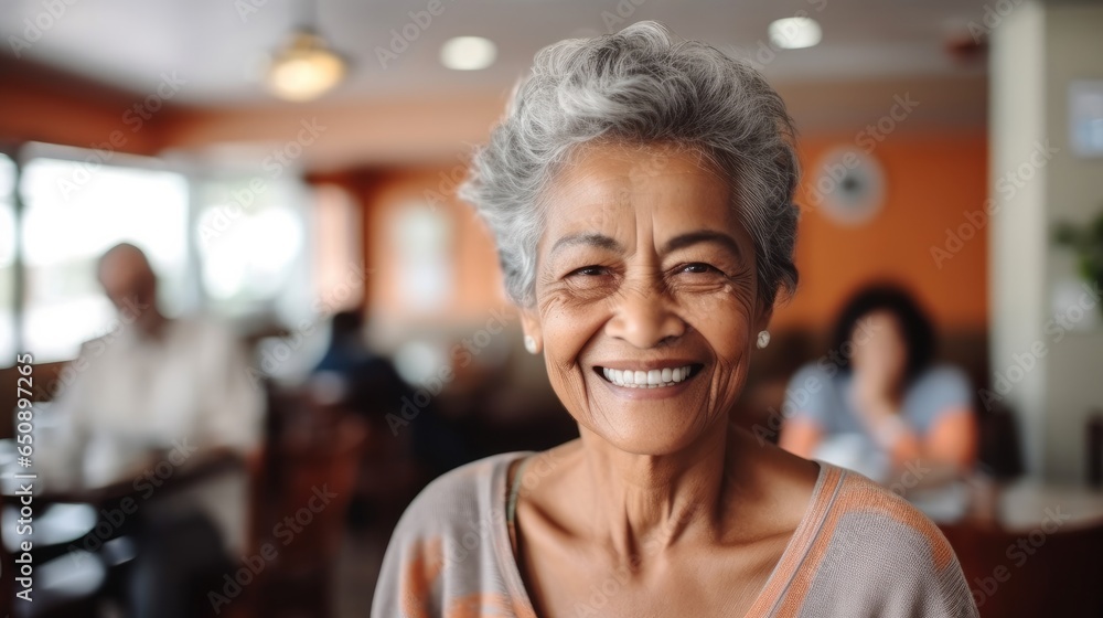 Portrait of a happy senior latin woman in a nursing home.