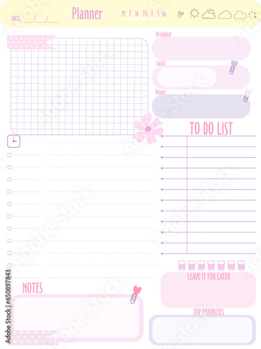 set Daily planner inspiration notepaper design printable .  White pink pages for tags , weekly notes,  to do list minimal style with flower tags 