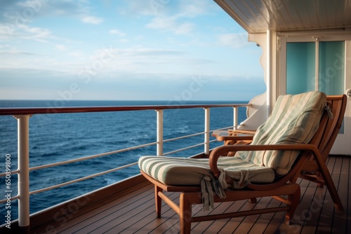 A serene private balcony on a cruise ship, overlooking the vast ocean