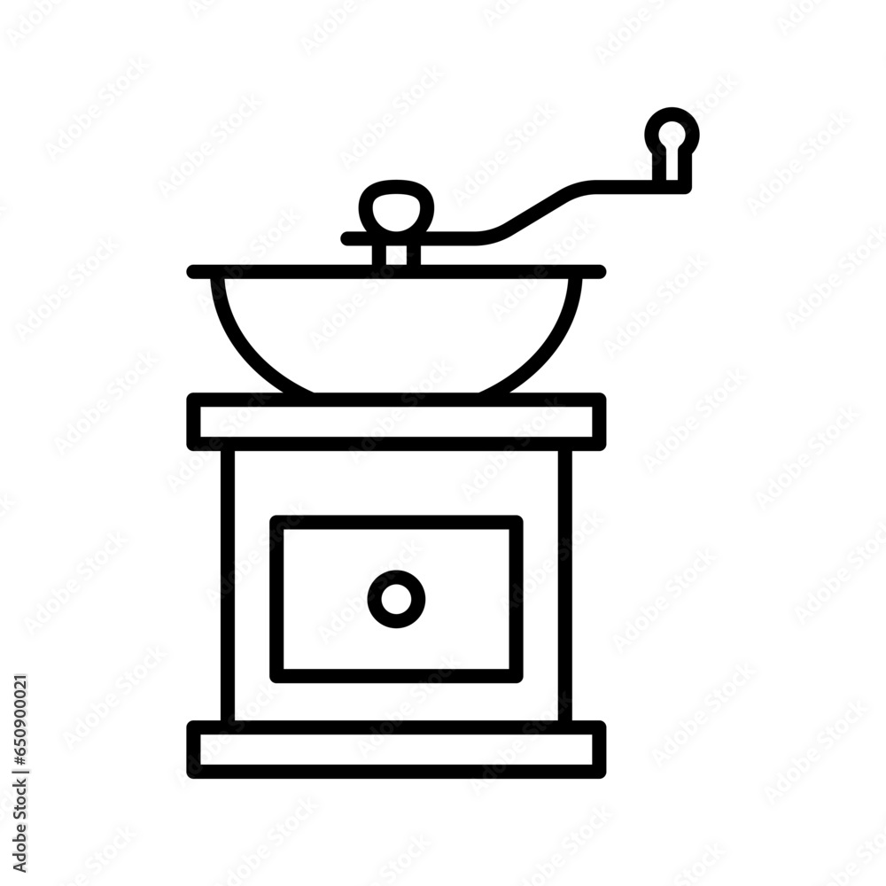 Coffee grinder icon. Grinding and mill machine for making espresso drink, pictogram on white background. Coffee grinder icon. Grinding and mill machine for making espresso drink, pictogram on white background.