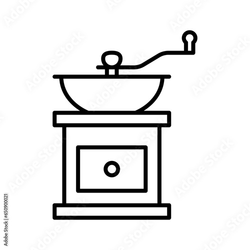 Coffee grinder icon. Grinding and mill machine for making espresso drink, pictogram on white background.