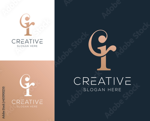 Initial letter IR, RI logo design vector illustration
