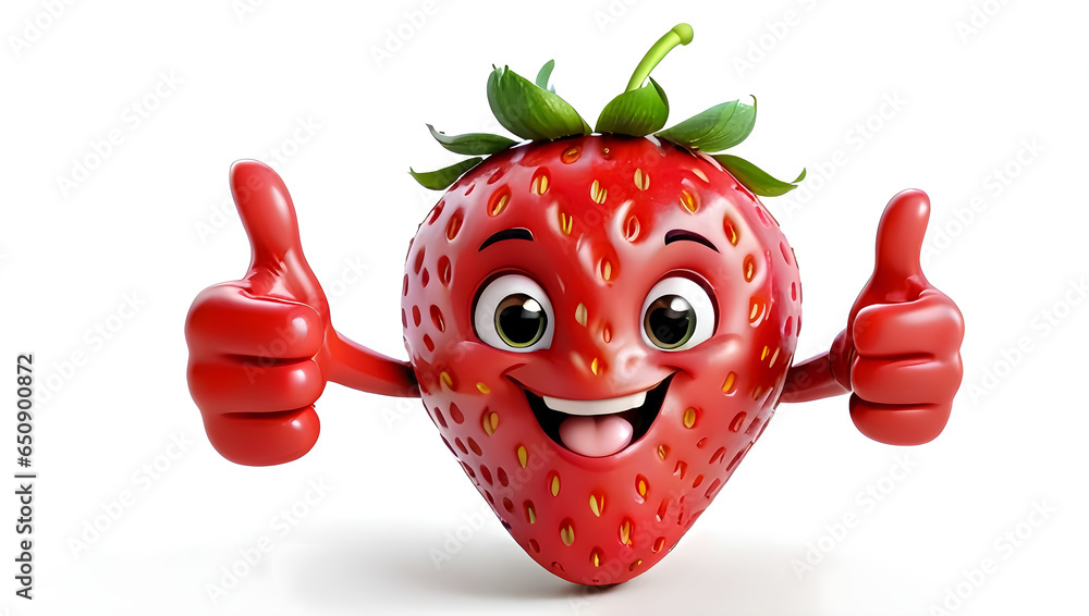 Happy smiling Strawberry character gives thumbs up, funny cartoon ...