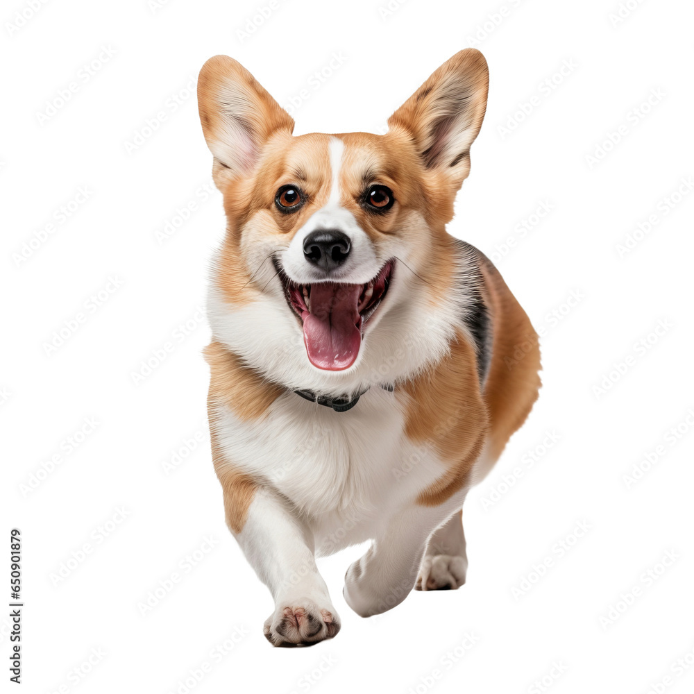 happy playful corgi dog isolated on transparent background