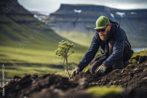 Volunteer planting a tree.