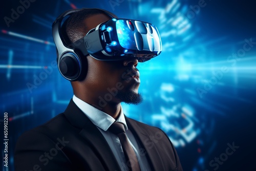 african american businessman wearing virtual reality glasses © Jorge Ferreiro