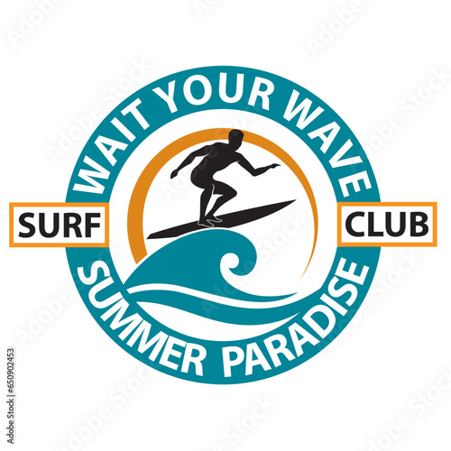 surfing man emblem with sea wave isolated on white background