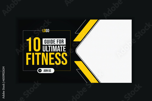 Gym and fitness You-Tube video thumbnail or web banner template.