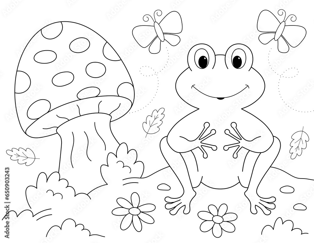 cute cartoon frog and mushroom easy coloring page for kids. you can print it on 8.5x11 inch paper cute cartoon frog and mushroom easy coloring page for kids. you can print it on 8.5x11 inch paper