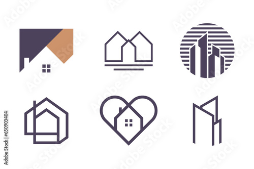 Set of real estate logo design element vector icon with creative idea