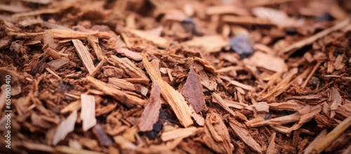 Recycled wood chips from tree bark mulching and enriching soil in sustainable farming photo