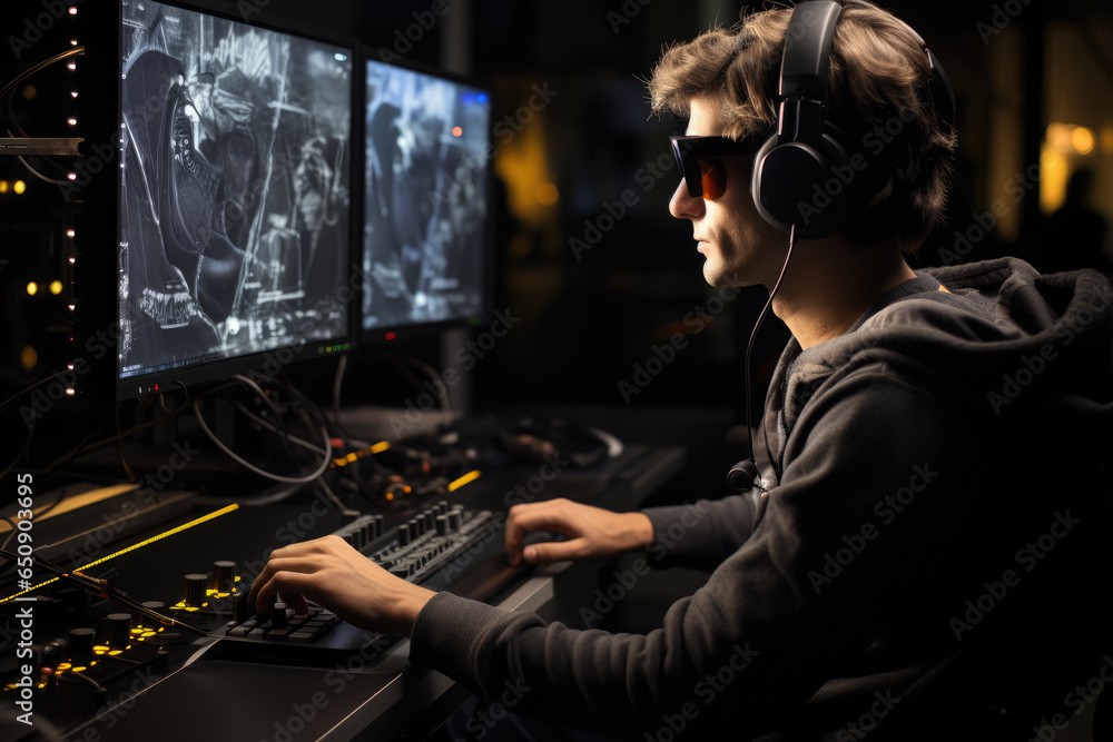 A visually impaired individual using a screen reader to access digital content. Concept of assistive technology for accessibility. Generative Ai. A visually impaired individual using a screen reader to access digital content. Concept of assistive technology for accessibility. Generative Ai.