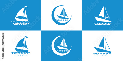 Set of boat logo collection with creative style Premium Vector