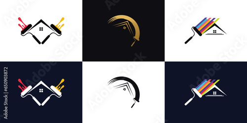 Set of paint logo collection with creative style Premium Vector