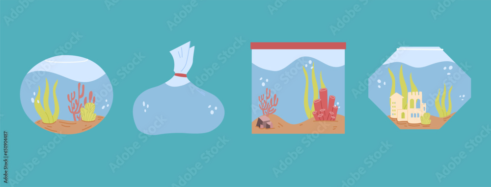 Fototapeta premium A set of different aquariums.