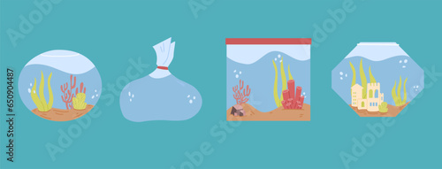 A set of different aquariums.