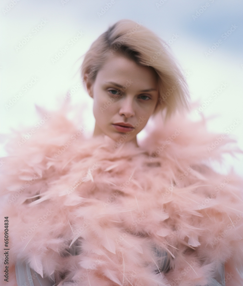 Beautiful young woman in feather dress Beautiful young woman in feather dress