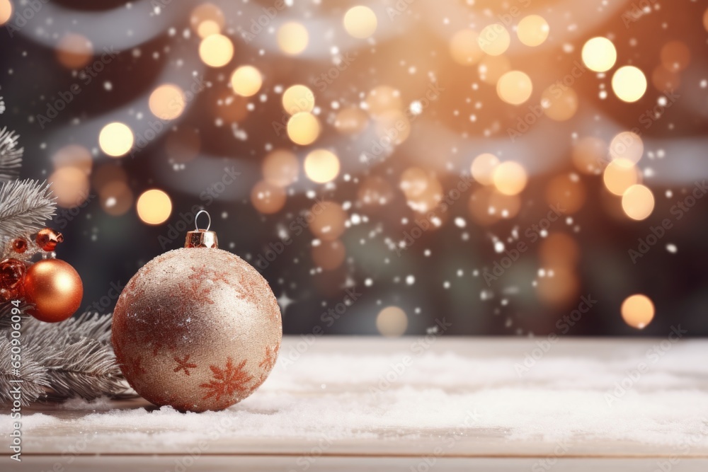 Fototapeta premium Close-up of a Christmas tree decoration with shiny lights in blurred. Beautiful Christmas festive background.