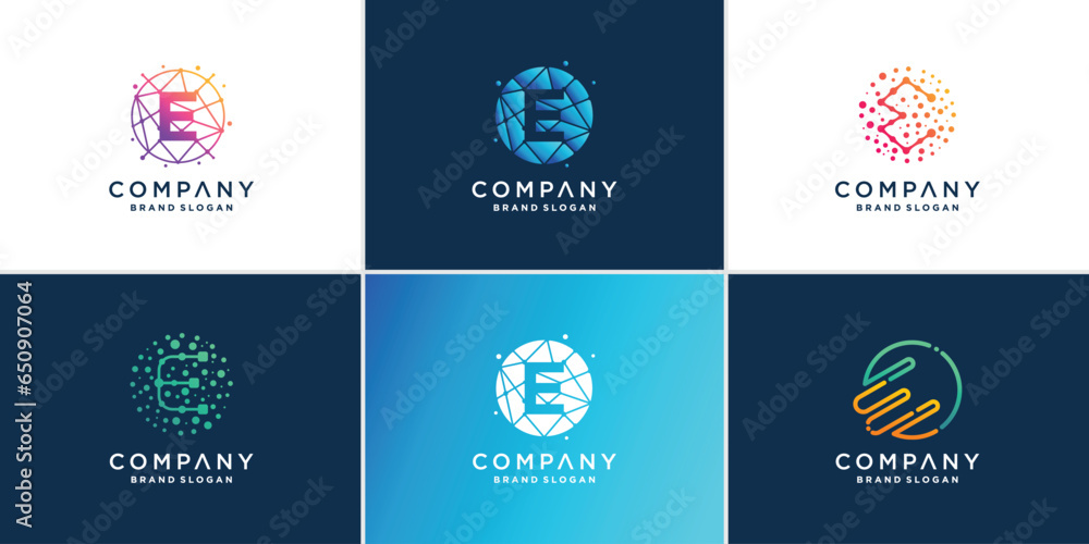 Letter E logo collection with technology concept Premium Vector