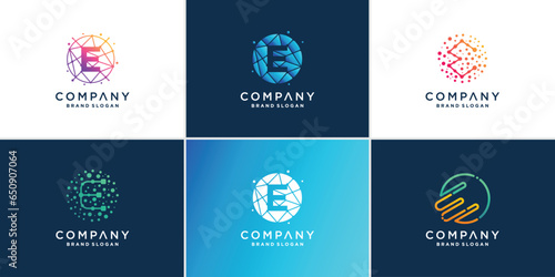 Letter E logo collection with technology concept Premium Vector