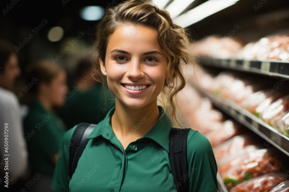 Young female costumer in a grocery store