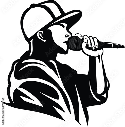 Hip hop singer vector logo template illustration, Pop , hip hop, Rap artist , musician singer black and white symbol clip art stock vector image photo