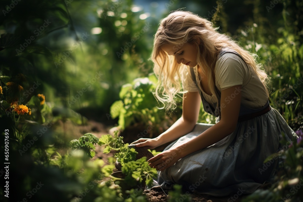 young woman gardening in nature young woman gardening in nature