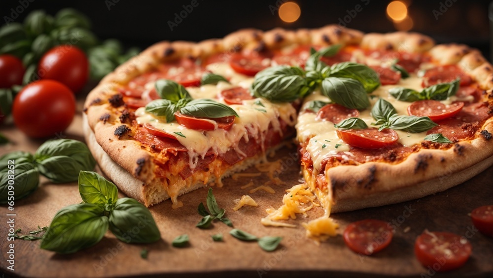pizza with salami and tomatoes pizza with salami and tomatoes