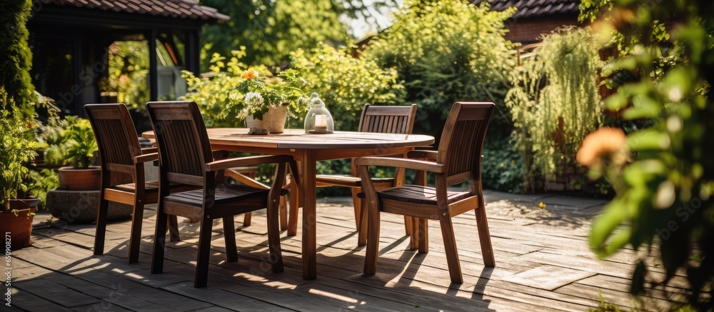 Outdoor furniture on a sunny terrace