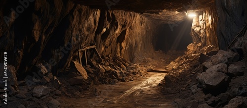 Tableau sur toile Deserted limestone mine tunnel