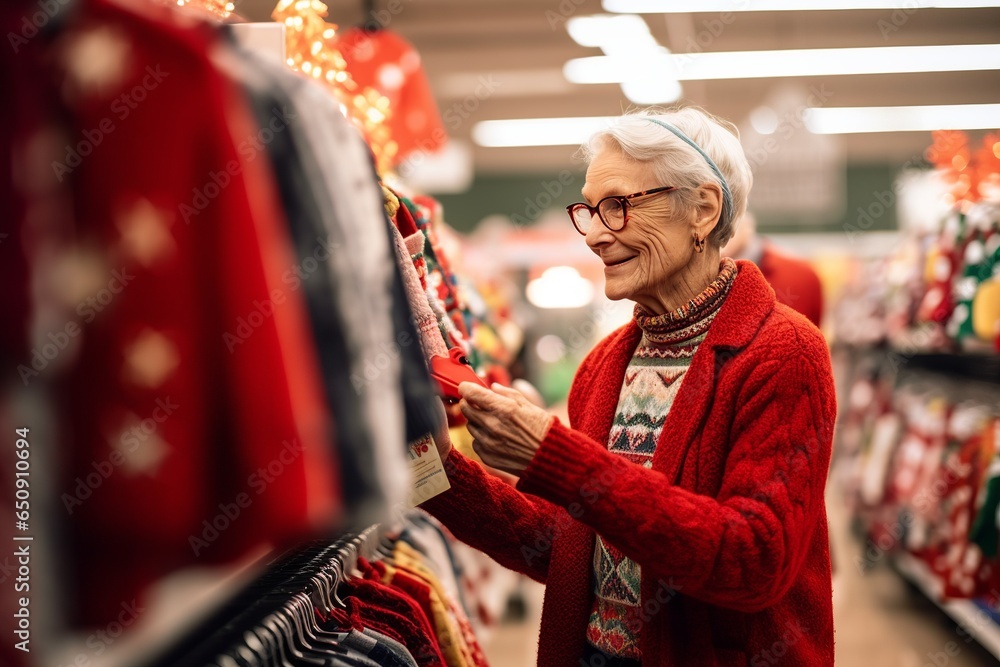 Φωτογραφία tender mature senior woman shopping christmas gifts in a store